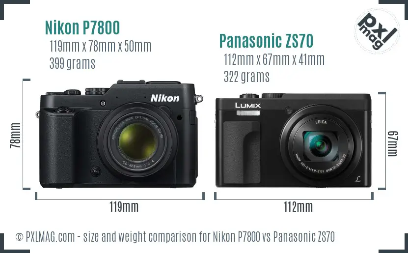 Nikon P7800 vs Panasonic ZS70 size comparison