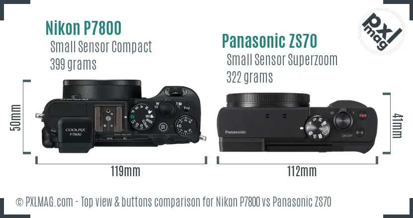 Nikon P7800 vs Panasonic ZS70 top view buttons comparison