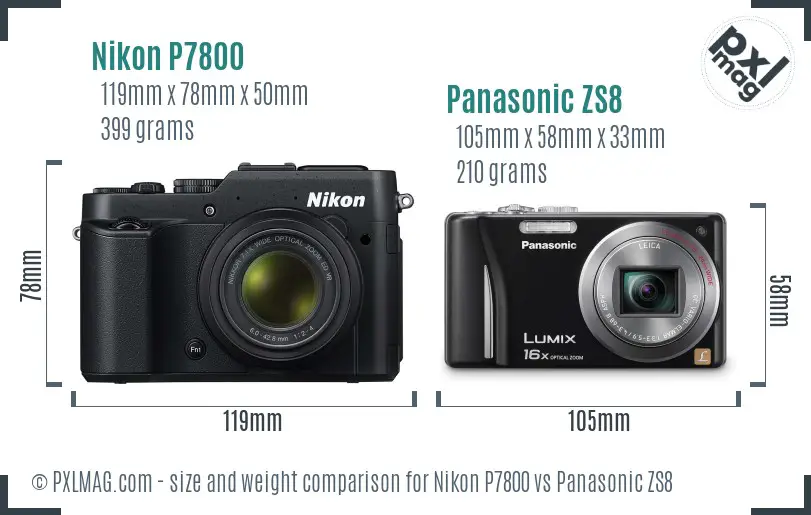 Nikon P7800 vs Panasonic ZS8 size comparison