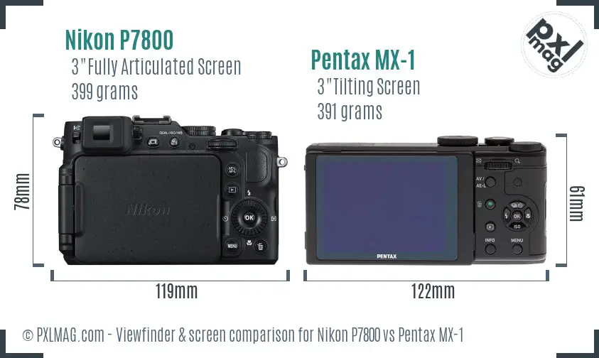 Nikon P7800 vs Pentax MX-1 Screen and Viewfinder comparison