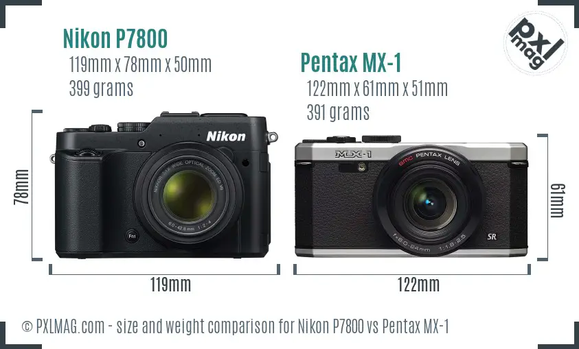 Nikon P7800 vs Pentax MX-1 size comparison