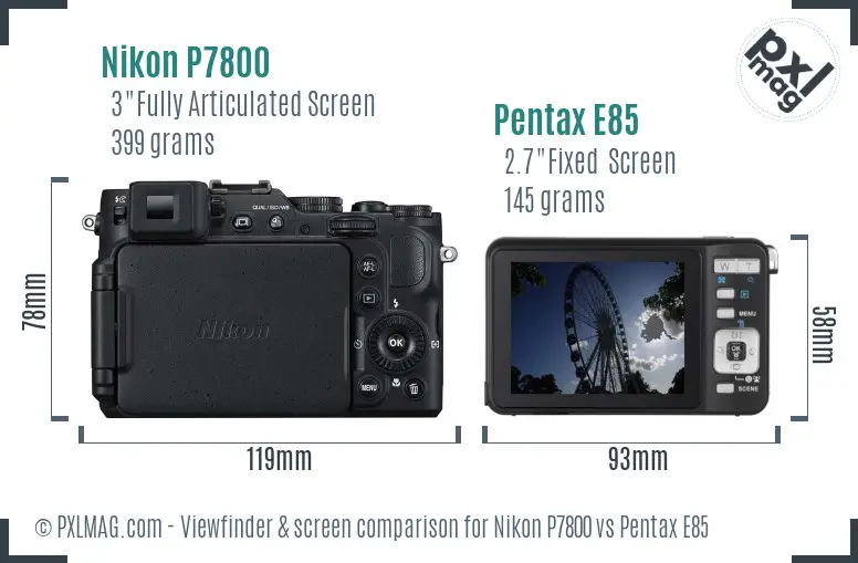 Nikon P7800 vs Pentax E85 Screen and Viewfinder comparison