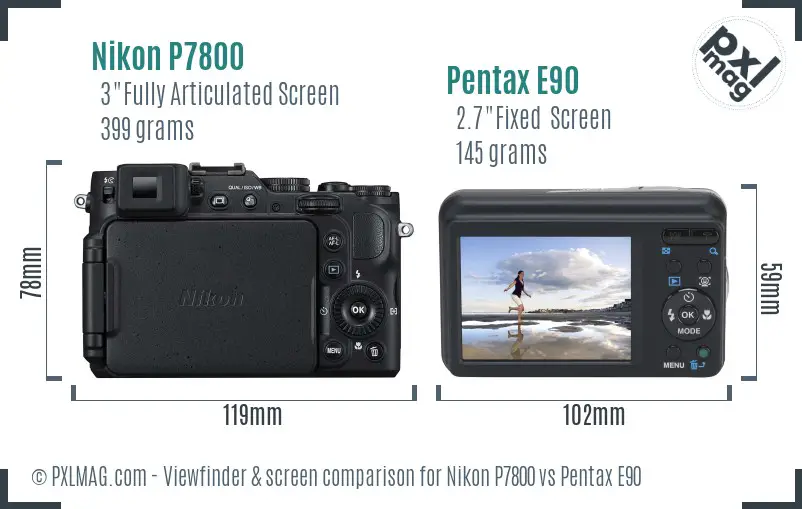 Nikon P7800 vs Pentax E90 Screen and Viewfinder comparison