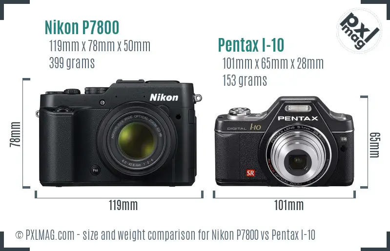 Nikon P7800 vs Pentax I-10 size comparison