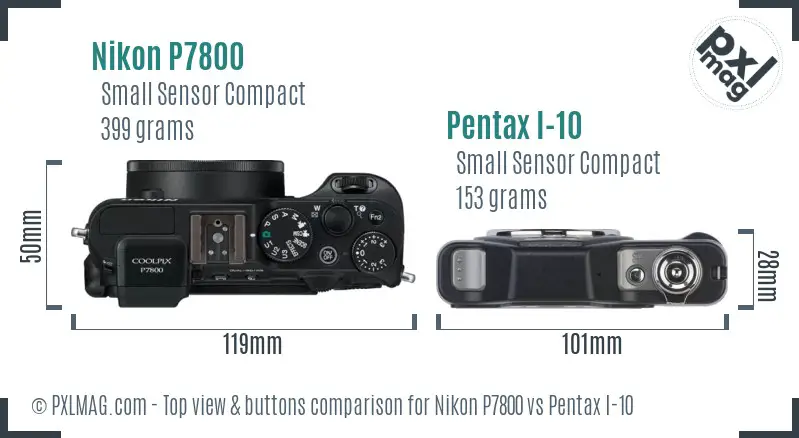 Nikon P7800 vs Pentax I-10 top view buttons comparison