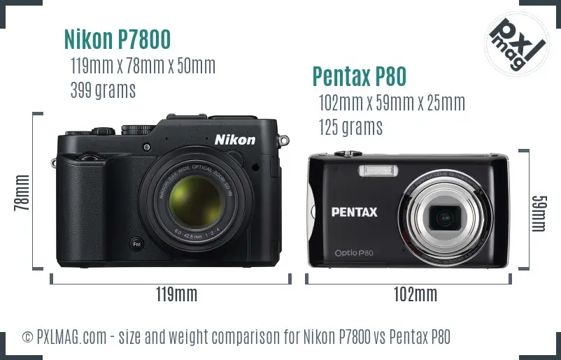 Nikon P7800 vs Pentax P80 size comparison