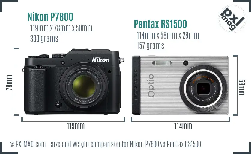 Nikon P7800 vs Pentax RS1500 size comparison