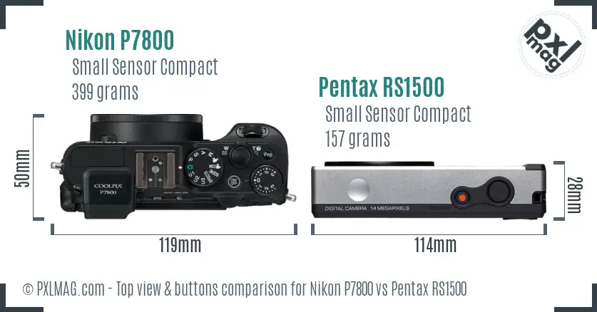Nikon P7800 vs Pentax RS1500 top view buttons comparison