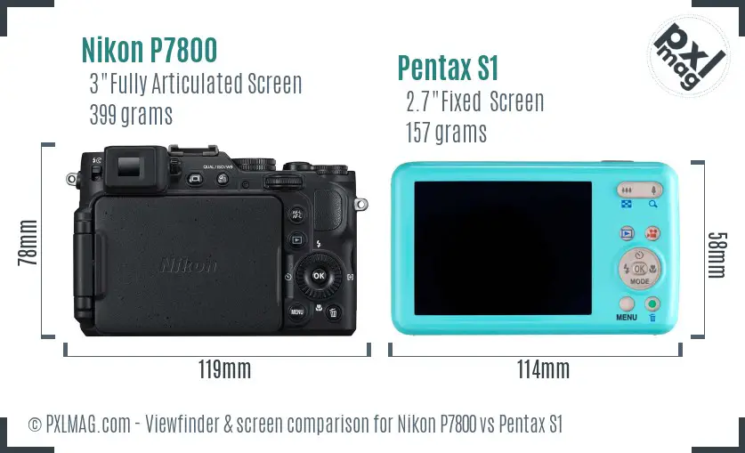 Nikon P7800 vs Pentax S1 Screen and Viewfinder comparison