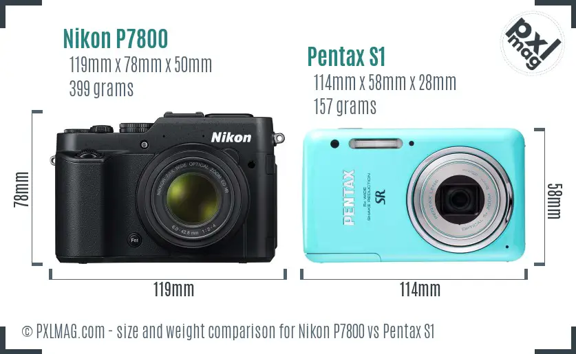 Nikon P7800 vs Pentax S1 size comparison