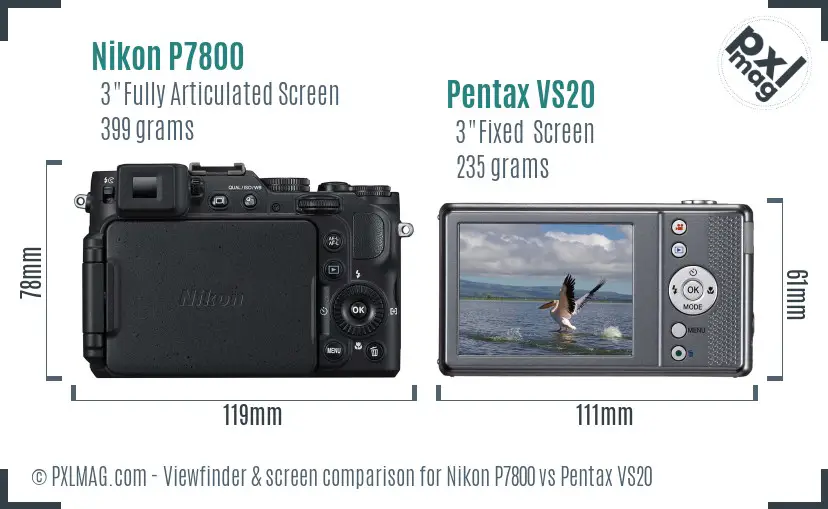 Nikon P7800 vs Pentax VS20 Screen and Viewfinder comparison