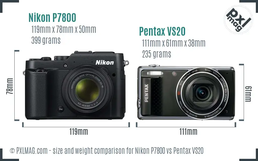 Nikon P7800 vs Pentax VS20 size comparison Nikon P7800 vs Pentax VS20 size comparison