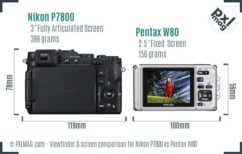 Nikon P7800 vs Pentax W80 Screen and Viewfinder comparison