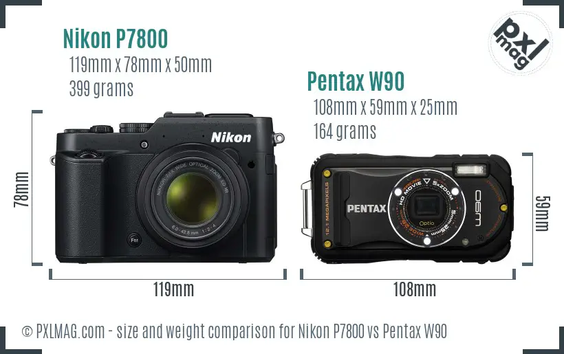 Nikon P7800 vs Pentax W90 size comparison Nikon P7800 vs Pentax W90 size comparison
