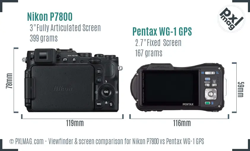 Nikon P7800 vs Pentax WG-1 GPS Screen and Viewfinder comparison