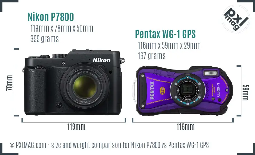 Nikon P7800 vs Pentax WG-1 GPS size comparison
