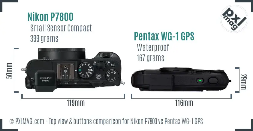 Nikon P7800 vs Pentax WG-1 GPS top view buttons comparison