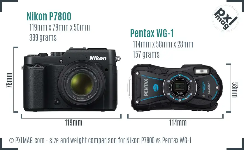 Nikon P7800 vs Pentax WG-1 size comparison