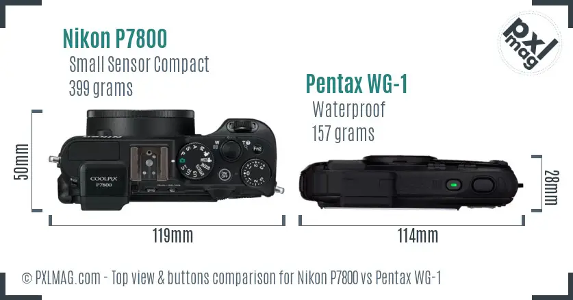 Nikon P7800 vs Pentax WG-1 top view buttons comparison