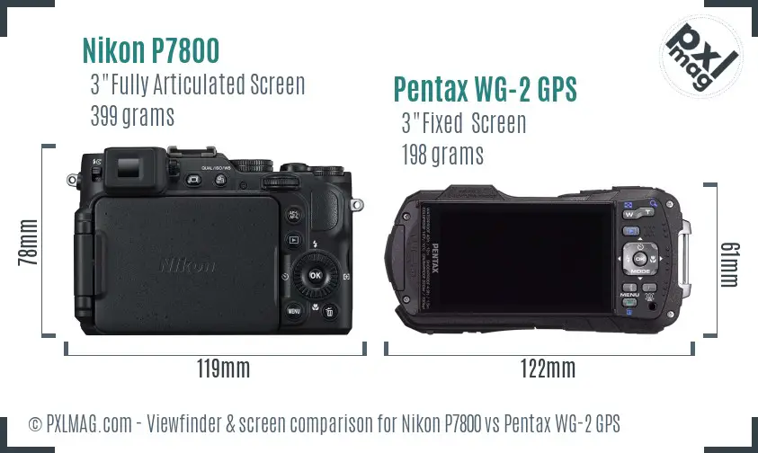 Nikon P7800 vs Pentax WG-2 GPS Screen and Viewfinder comparison