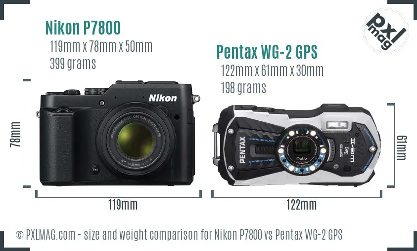 Nikon P7800 vs Pentax WG-2 GPS size comparison