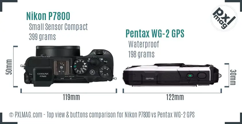 Nikon P7800 vs Pentax WG-2 GPS top view buttons comparison