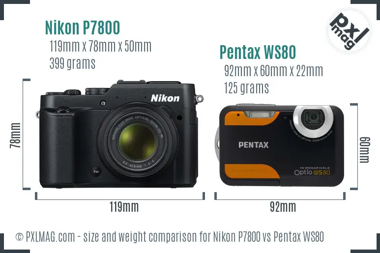 Nikon P7800 vs Pentax WS80 size comparison Nikon P7800 vs Pentax WS80 size comparison