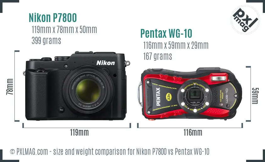 Nikon P7800 vs Pentax WG-10 size comparison Nikon P7800 vs Pentax WG-10 size comparison