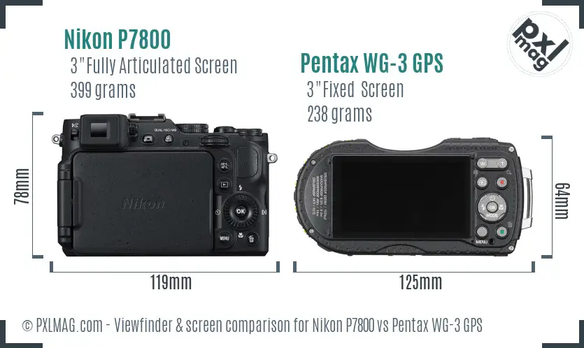 Nikon P7800 vs Pentax WG-3 GPS Screen and Viewfinder comparison