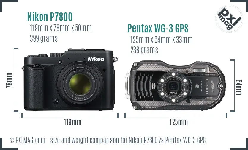 Nikon P7800 vs Pentax WG-3 GPS size comparison