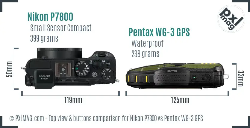 Nikon P7800 vs Pentax WG-3 GPS top view buttons comparison