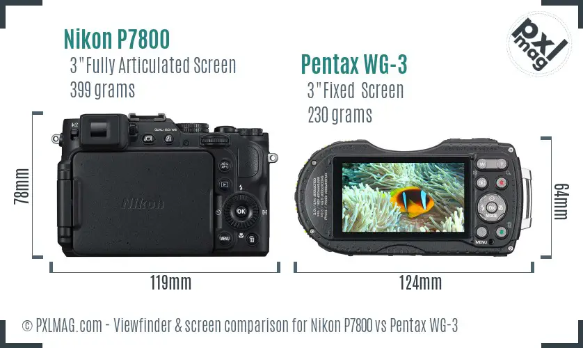 Nikon P7800 vs Pentax WG-3 Screen and Viewfinder comparison