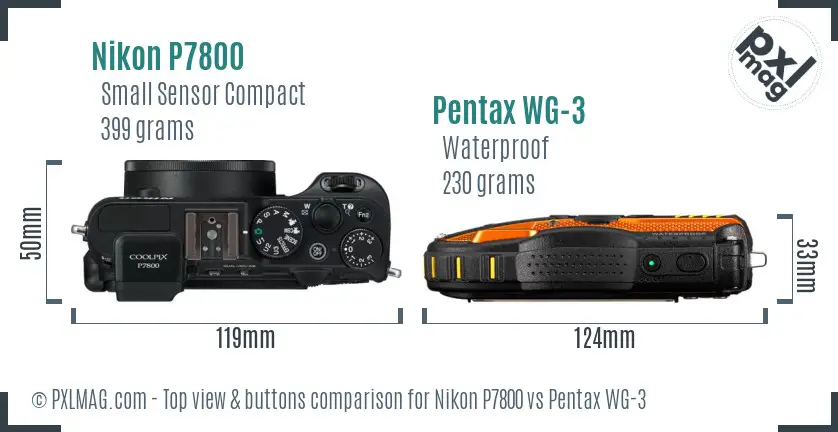 Nikon P7800 vs Pentax WG-3 top view buttons comparison