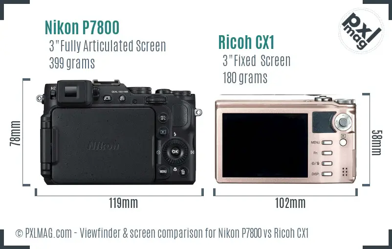 Nikon P7800 vs Ricoh CX1 Screen and Viewfinder comparison
