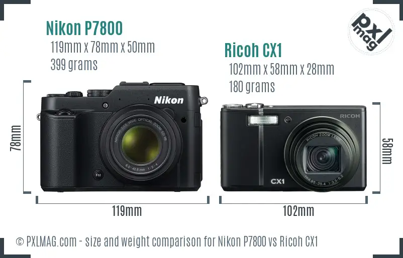 Nikon P7800 vs Ricoh CX1 size comparison
