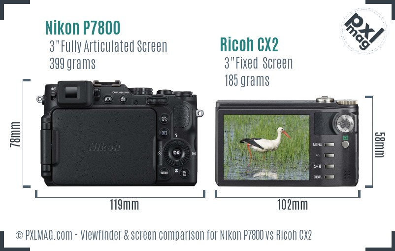 Nikon P7800 vs Ricoh CX2 Screen and Viewfinder comparison