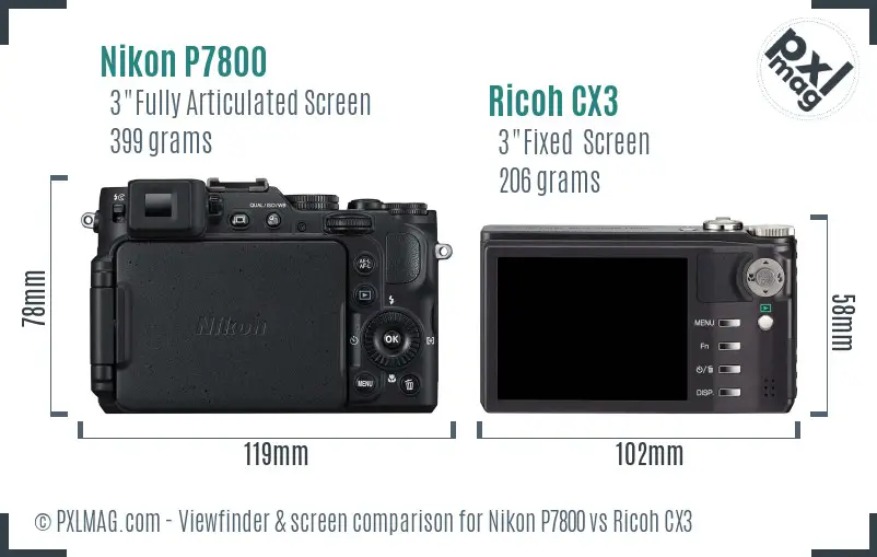 Nikon P7800 vs Ricoh CX3 Screen and Viewfinder comparison