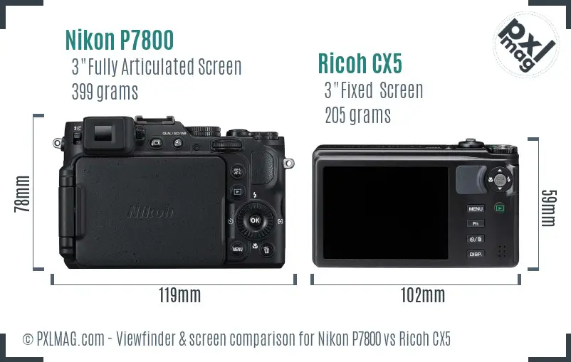 Nikon P7800 vs Ricoh CX5 Screen and Viewfinder comparison