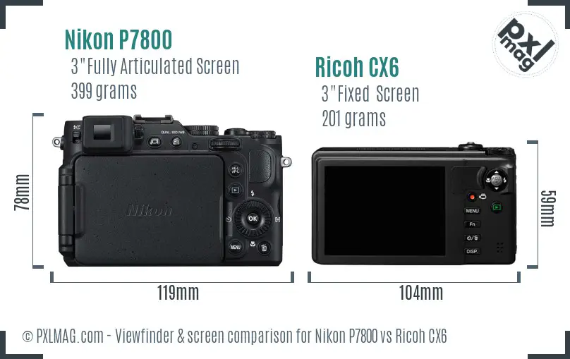 Nikon P7800 vs Ricoh CX6 Screen and Viewfinder comparison