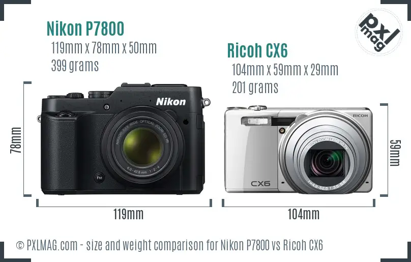 Nikon P7800 vs Ricoh CX6 size comparison Nikon P7800 vs Ricoh CX6 size comparison