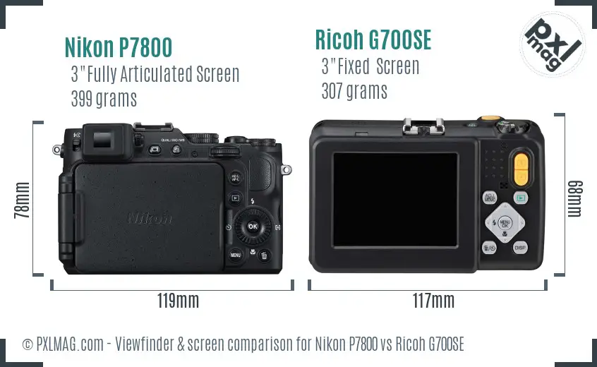 Nikon P7800 vs Ricoh G700SE Screen and Viewfinder comparison