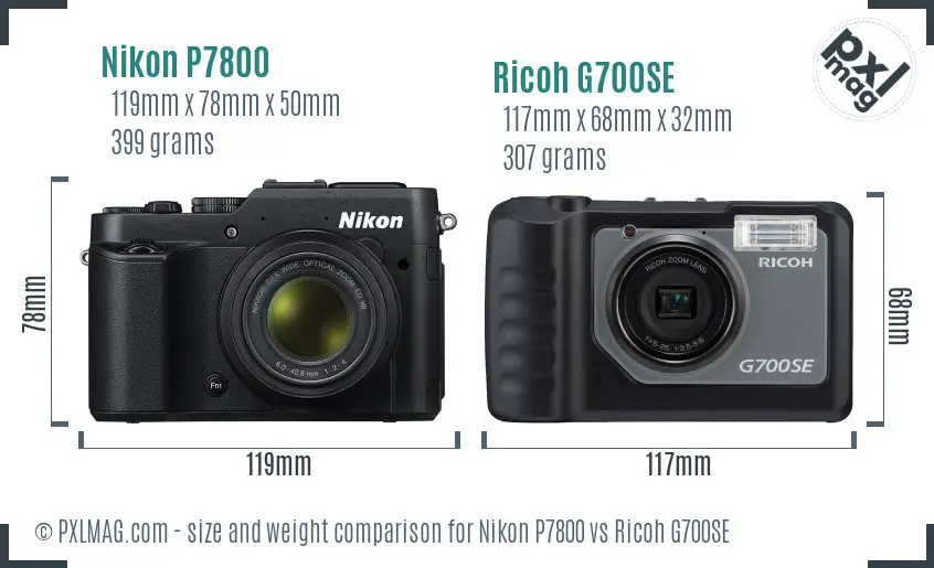 Nikon P7800 vs Ricoh G700SE size comparison