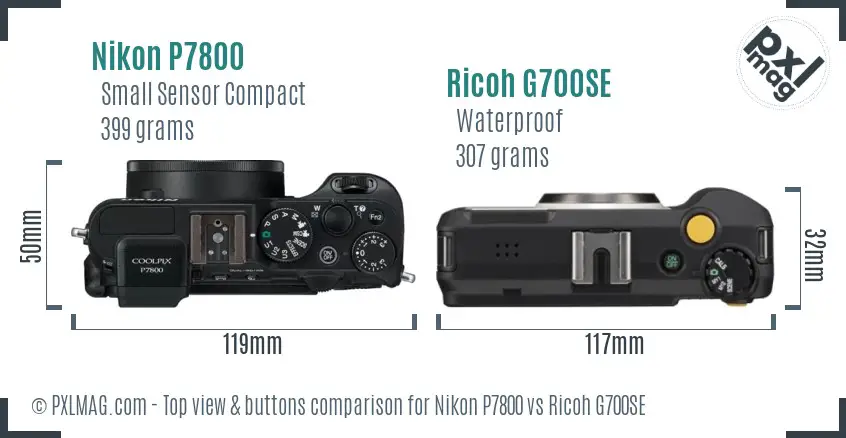 Nikon P7800 vs Ricoh G700SE top view buttons comparison