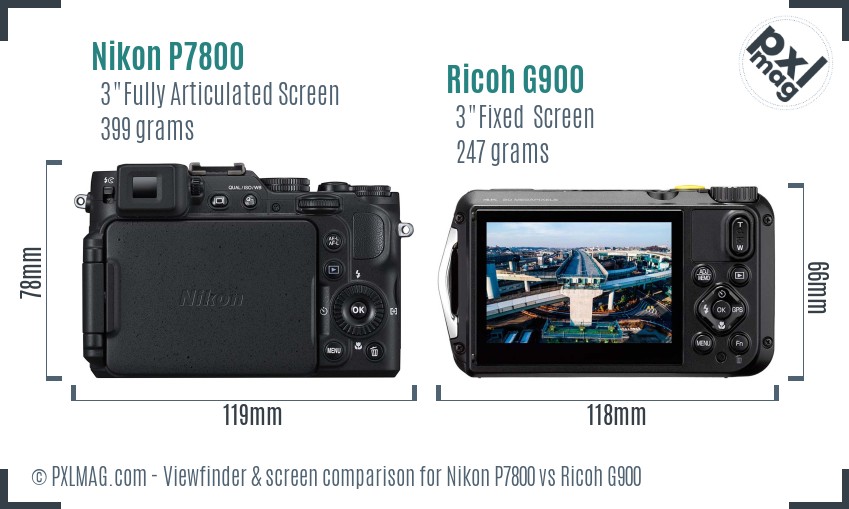 Nikon P7800 vs Ricoh G900 Screen and Viewfinder comparison