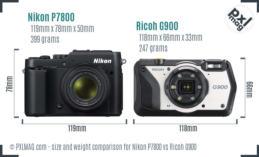 Nikon P7800 vs Ricoh G900 size comparison Nikon P7800 vs Ricoh G900 size comparison