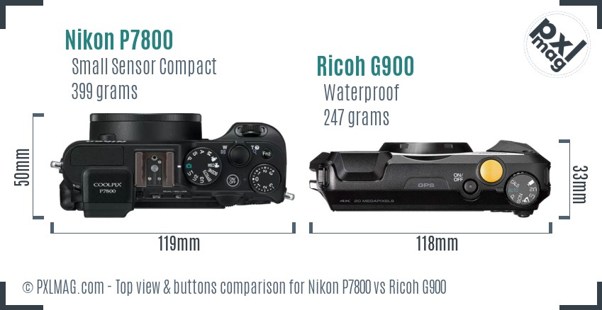 Nikon P7800 vs Ricoh G900 top view buttons comparison