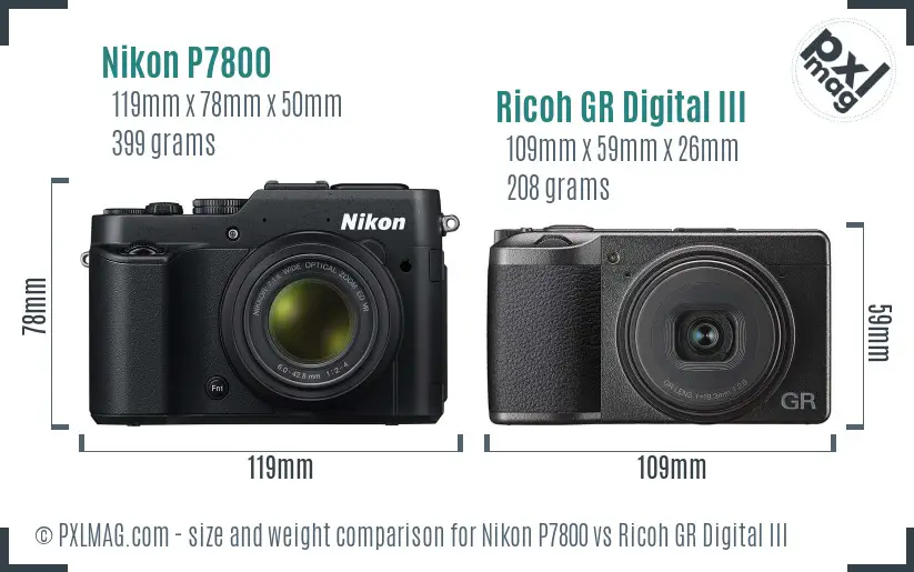 Nikon P7800 vs Ricoh GR Digital III size comparison