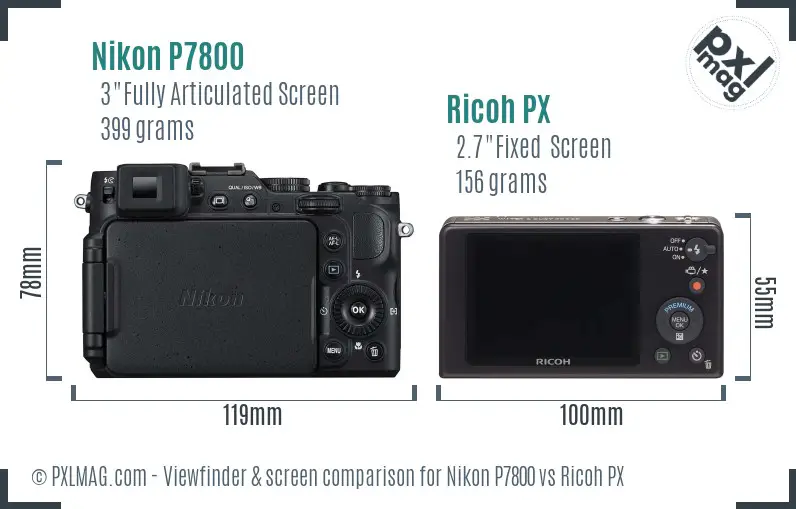 Nikon P7800 vs Ricoh PX Screen and Viewfinder comparison