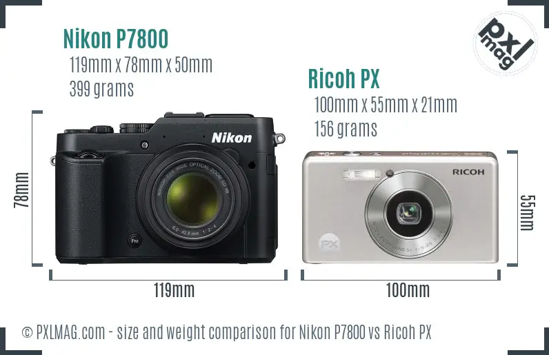 Nikon P7800 vs Ricoh PX size comparison