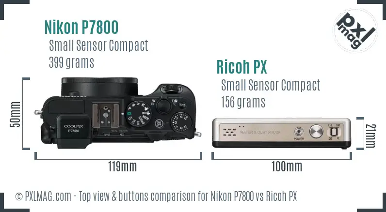 Nikon P7800 vs Ricoh PX top view buttons comparison